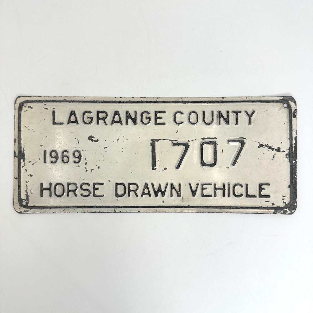 1969 LaGrange County Horse Drawn Vehicle License Plate 1707 Indiana Vintage Sign